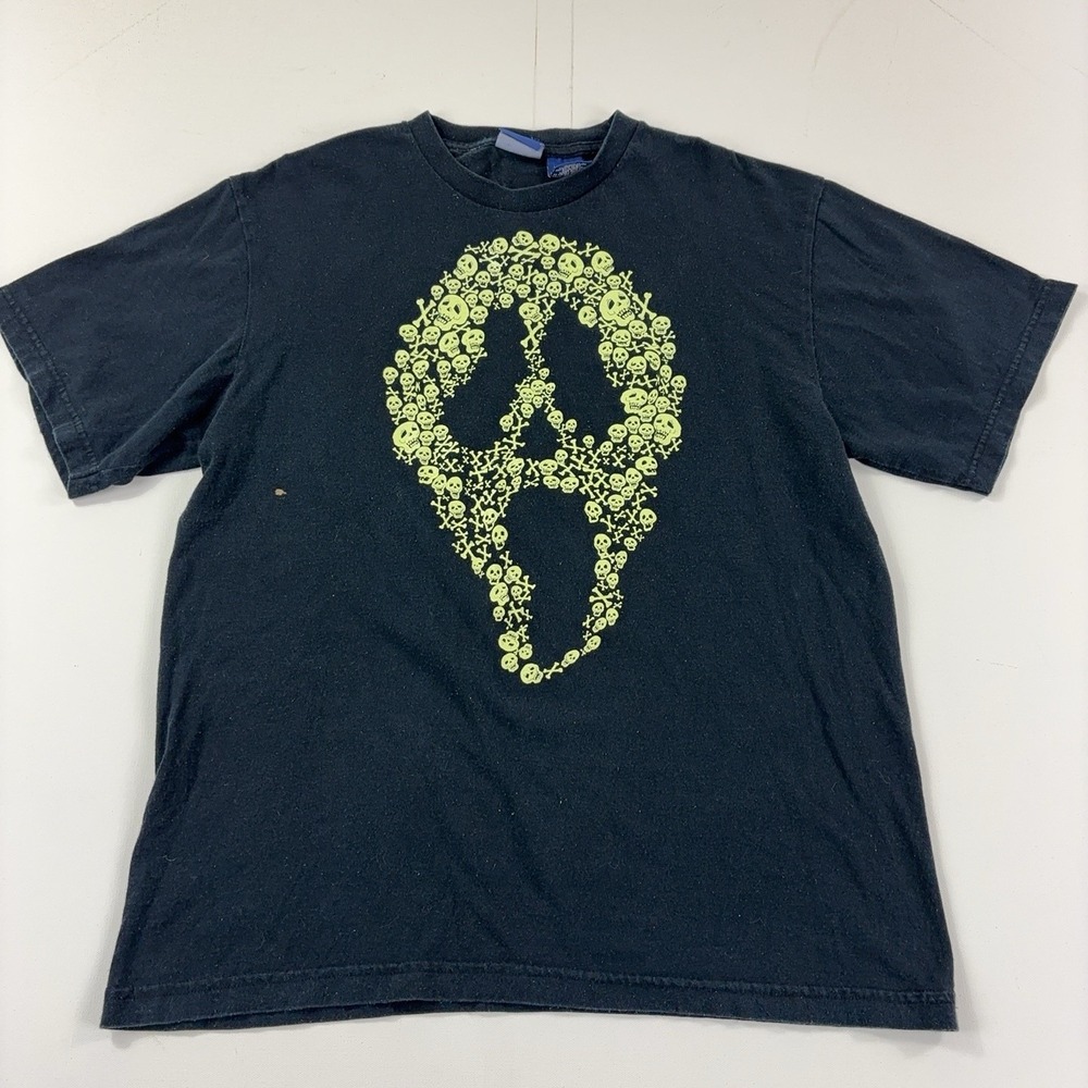 Vintage Glow In The Dark Halloween Scream Face Skull Peace Sign T-Shirt Men's L